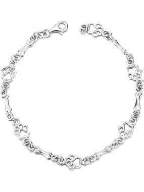 925 Sterling Silver Dog Bone & Paw Print Charm Bracelet for Dog Lovers - Cute